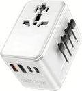 Universal Power Adapter Travel - European Travel Plug Adapter with 3 USB-C PD Fast Charging & 2 USB-A, 1 AC, Worldwide Travel Essentials, International Plug Adapter for UK/US/AU/ID, White