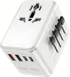 Universal Power Adapter Travel - European Travel Plug Adapter with 3 USB-C PD Fast Charging & 2 USB-A, 1 AC, Worldwide Travel Essentials, International Plug Adapter for UK/US/AU/ID, White