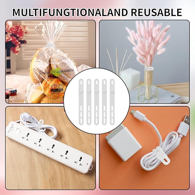 Oligei 25 Pcs Silicone Cable Ties, Cable Ties Reusable, High Elasticity Cord Wraps for Electrical Cords, Cord Organizer for Earphone, Phone Charger(White)