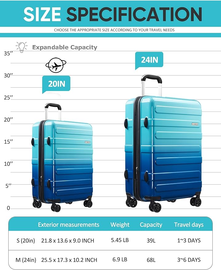 Tolino Carry on Luggage Checke Airline Approved,24 Inch Hardside Suitcase with Wheels TSA Lock, PC+ABS Lightweight Carry on Suitcases for Women and Men