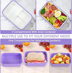Bento Boxes for Adults - 1100 ML Bento Lunch Box Container For Kids With Spoon & Fork - Durable Perfect Size for On-the-Go Meal, BPA-Free and Food-Safe Materials(Purple)