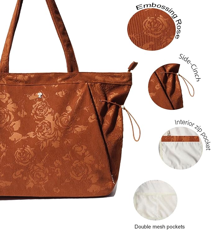 ESVAN Corduroy Yoga Tote Bag Gifts for Women Drawstring Yoga Mat Bag for Office Workout Travel Carryall Pilates Gym
