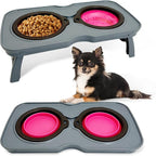 PINVNBY Elevated Dog Bowls Portable Raised Dog Bowl Stand with 2 Collapsible Silicone Food Bowl Non-Slip Travel Bowls for Small Dogs and Cats (14.6" L x 3.9" W x 3.9" H)