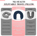 Stuffable Travel Pillow, Stuffable Neck Pillow for Travel, Neck Pillow Stuffed with Clothes Storage - No Extra Baggage Fees, Fits 5+ Days of Travel Essentials, No Filler (Blue-Checkerboard)