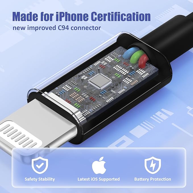 4Pack USB C to Lightning Cable 6FT, Fast Charging Cord for iPhone 14, Replacement for Apple Original Charger Cable for iPhone 14 13 12 11 Pro 11 XS MAX XR 8 7 6s Plus-Black