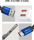 JSAUX USB C Cable Fast Charging 3-Pack(10ft+6.6ft+3.3ft), USB A to Type C Charger Cord for iPhone 17/17e/17 Pro/17 Pro Max, iPhone 16/16 Pro/16 Pro Max, Samsung Galaxy S23 S22 S20, USB C Charger(Blue)