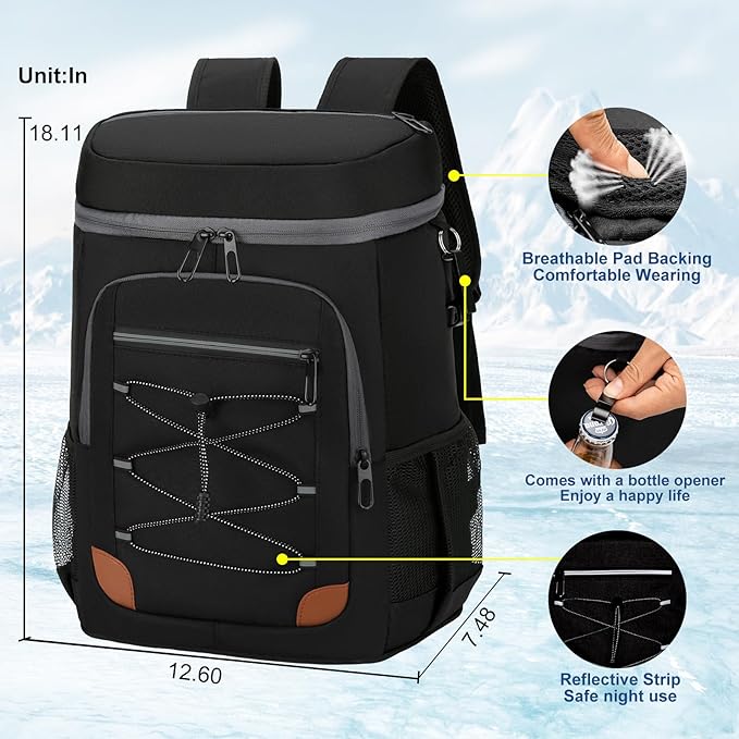 Backpack Cooler Insulated Leak Proof, Lightweight Soft Sided Cooler Backpack for Men Women, Waterproof Beach Cooler Bag Lunch Backpack for Camping Hiking Picnic Fishing Travel Outdoor