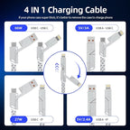 4 in 1 Charging Cable 5FT -MAX 66W Fast Charging Multi Charging Cable for All Devices, USB A/C to C/Lightning Cable Multiple iPhone Charger Cord for iPhone 16/15/14/13/iPad/Android/Tablets and More