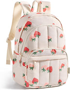 BAGSMAT Womens Backpack Small Travel Laptop Backpack for Women, Quilted College Laptop Bookbag, Work Back Pack for Women, Cute Computer Water-Resistant Casual Daypack,Strawberry Print