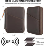 Polare Leather Pilot Wallet Passport Holder RFID Blocking Tri-fold Travel Cover Document Organizer for Aviation Professionals (Dark Brown(YKK Zipper Version))