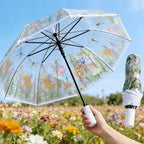 Chesoon Clear Folding Umbrella with Windproof Surface Automatic Opened Compact Design 8 Fiberglass Ribs for Girls/Women