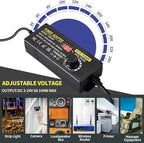 3V~24V 6A 144W Adjustable Power Supply 3V 5V 6V 9V 10V 12V 15V 18V 20V 24V Universal Variable Switching Power AC/DC Adapter,100V-240V AC to DC Converter with 14 Tips & Polarity Converter & 3Test Leads