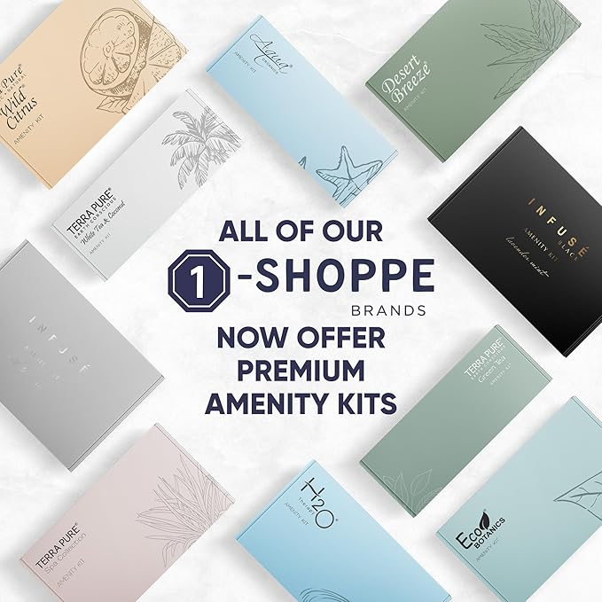 Aqua Organics Amenity Kit | Boxed Hotel Toiletries Bulk Set | 1 oz Shampoo, Conditioner, Lotion, Body Wash & Bar Soap | 300 Sets per Case