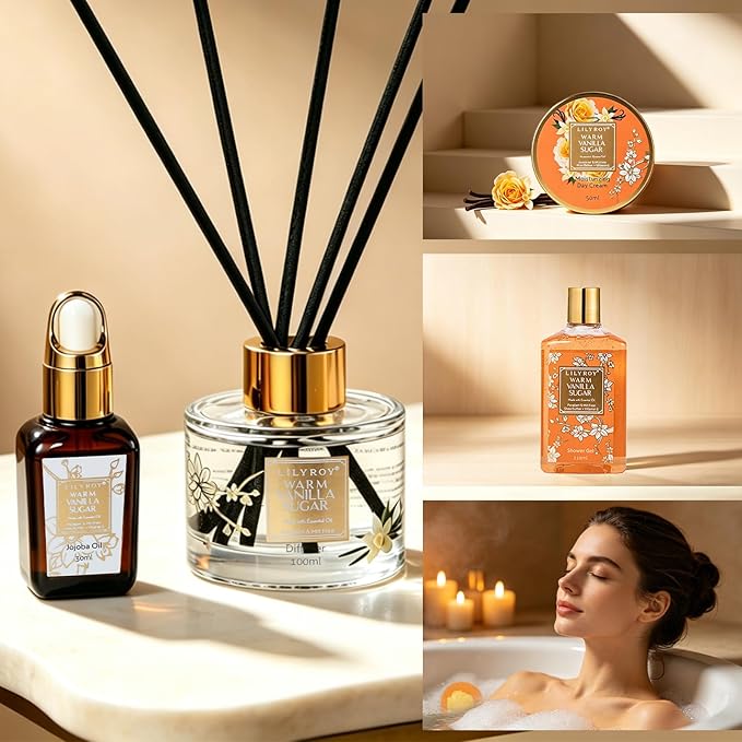 Gifts for Women - Vanilla Sugar Bath and Body Spa Gift Basket for Women, Spa Kit with Necklace | Gifts for Christmas, Valentines Day, Skin Care Set for Women, Mother‘s Day Gift for Mom & Wife