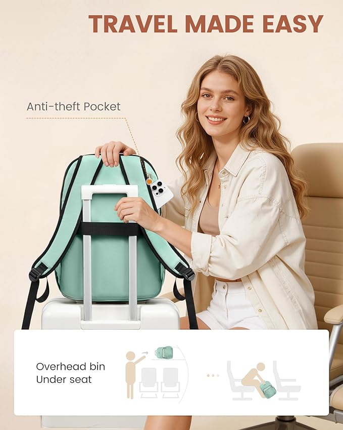 LOVEVOOK Laptop Backpack for Women with Giant Tumbler Holder 18.4 inch,Designer Travel Backpack Laptop Bag College Backpack,Quilted Work Nurse Teacher Backpack Purse Computer Bag Daypack,Mint Green