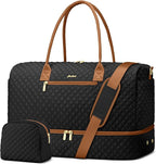 Travel Weekender Duffle Bags for Women - Large Carry On Bag with Shoe Compartment Overnight Bag with Toiletry Bag Duffel Bags with Wet Pocket for Gym Hospital Bags for Labor and Delivery Black Brown