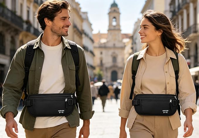 Travel Money Belt - Slim Passport Holder Travel Wallet with RFID Blocking Travel Pouch Undercover Fanny Pack for Women Men