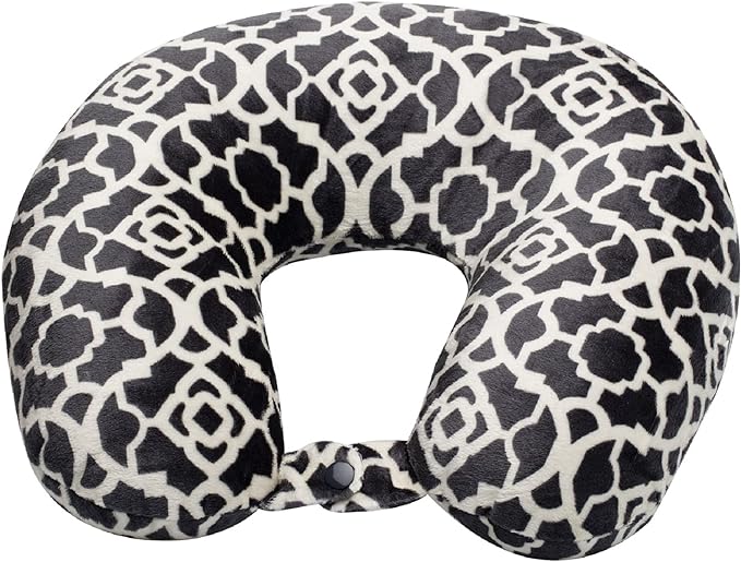 Wolf Essentials Adult Cozy Soft Microfiber Neck Pillow for Travel – Compact, Machine Washable - Perfect for Airplane, Car, or Home Use - Filled and Finished in the USA – Charcoal Trellis