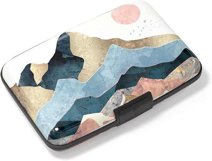 Credit Card Holder, Mini Aluminum Card Wallet RFID Blocking Slim Metal Hard Card Case for Women Men, Watercolor Sunset