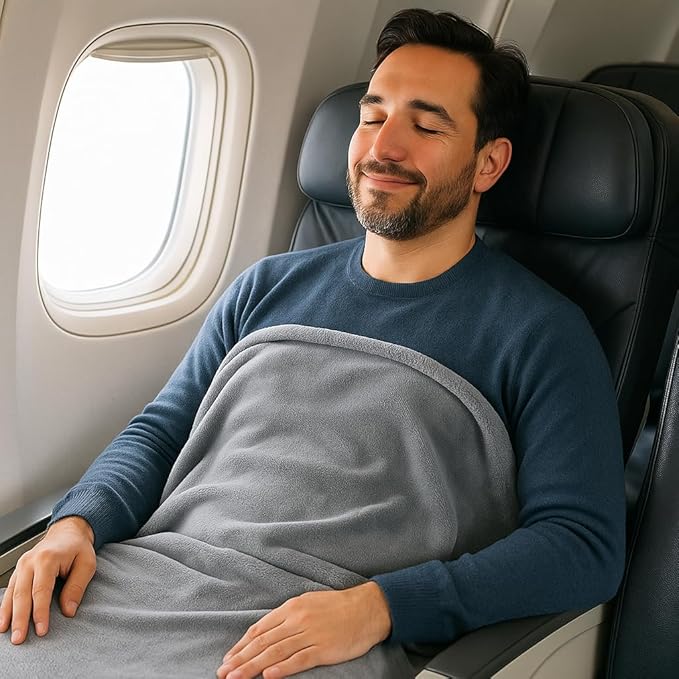 Comfort Fly Travel Blanket & Pillow – 2-in-1 Micro Plush Airplane Blanket with Carry Case (40" x 70") - Gray