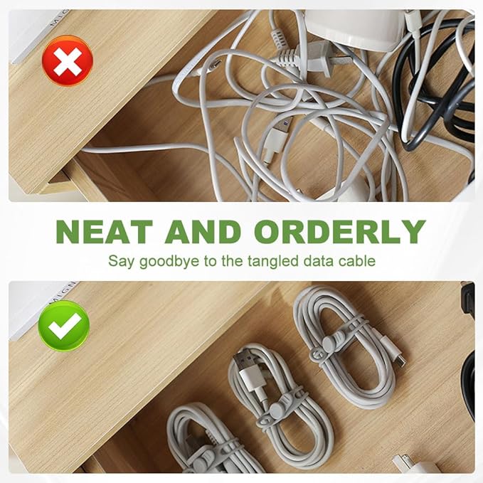 Data Cable Organizer, 2026 Upgrade Silicone Cable Ties Reusable Cable Management Organizers, Multipurpose Elastic Cord Organizer for Fastening and Bundling Cable Cords Wires (30PC)