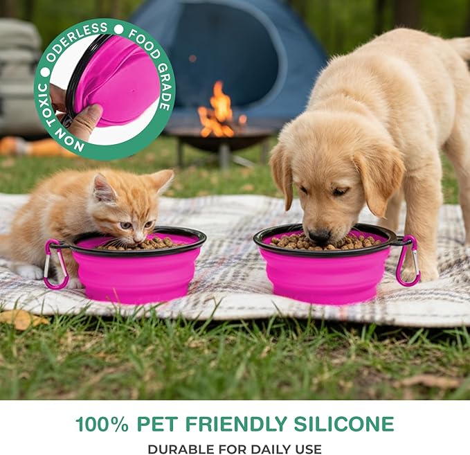 Collapsible Dog Bowls for Travel, Portable Dog Water Bowl & Food Bowl for Dogs and Cats, Foldable Pet Feeding Dish for Walking Hiking Camping with Carabiner, BPA Free, Purple