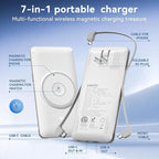 Magnetic 10000mAh Portable Charger for iWatch & iPhone, PD Fast Charging Wireless Power Bank Built-in Cables and Wall Plug, External Travel Battery Pack Compatible with iOS Android Phones