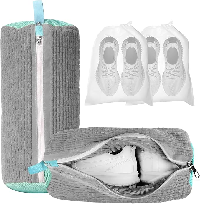 Shoe Washing Machine Bag, 2-Pack Reusable Shoe Bag for Washing Machine, 360° Deep Clean for Sneaker, Running Shoes,Bras, Delicates and Toys, Includes 2 Shoe Storage Dust Bags（Grey)