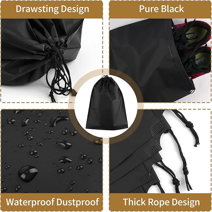 COIDEA 20 Pack Black Shoe Bags for Travel, 15.7" x 11.8", Waterproof Portable Drawstring Travel Shoe Storage Bags