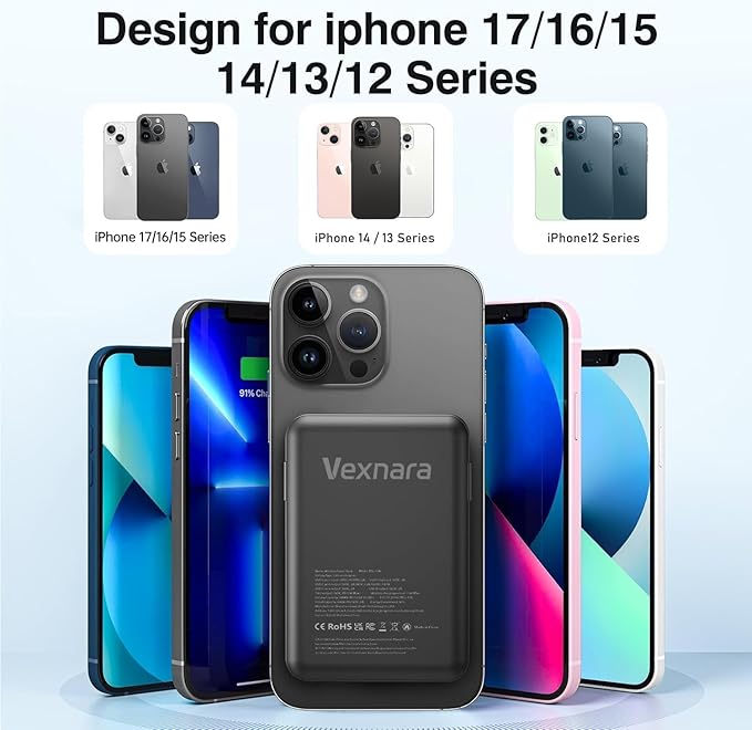 for Magsafe Power Bank, 10000mAh Magnetic Power Bank with USB-C Cable and PD 20W USB C Fast Charging LED Display, Wireless Portable Charger for iPhone 17/16/15/14/13/12/Pro/Pro Max