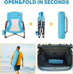 TOBTOS Low Beach Chair for Adults 2 Pack, Low Profile Folding with Cup Holder & Carry Bag, Heavy Duty Chair for Outdoor Sand, Camping, Concert, Travel