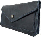 Hide & Drink, Full Grain Leather Large Female Wallet, Travel Organizer for Women, Vintage Money and Card Holder, Handmade, Slate Blue