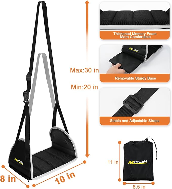 Upgraded Airplane Foot Hammock with Removable Base & Memory Foam - Wide Hardboard Support No-Collapse Foot Rest for Long Flights, Office, Travel - Thickened Design Relieves Foot Pain Travel Essentials