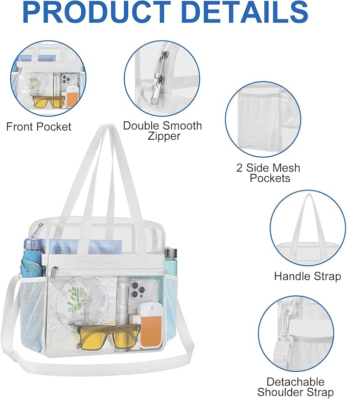 USPECLARE Clear Bag for Stadium Events,Transparent Bag for Work Sports Games Concerts Travel Gym