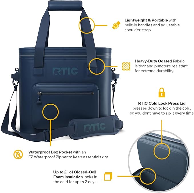 RTIC Ultra-Tough Soft Cooler Pro, Insulated, Waterproof, Leak Proof, Portable Floating Bag for Beverage, Drink, Lunch, Outdoor, Beach, Car, Camping, Picnic, Fishing, Boat