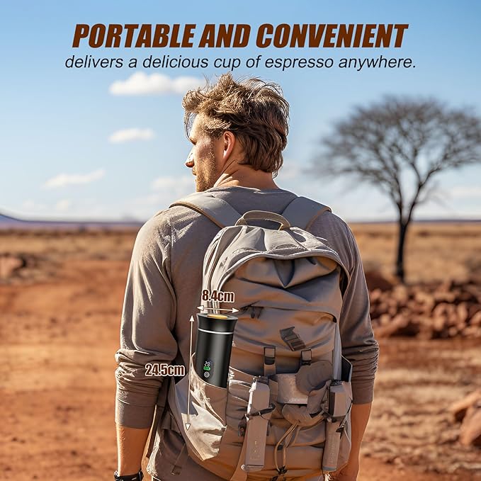 Portable Battery Travel Coffee Maker, 20 bar Mini Car Espresso Machines, 3-in-1 Self-Heating Electric Espresso Maker, USB-C Ground Coffee & Capsule Pod(Ns&DG) RV, Hiking