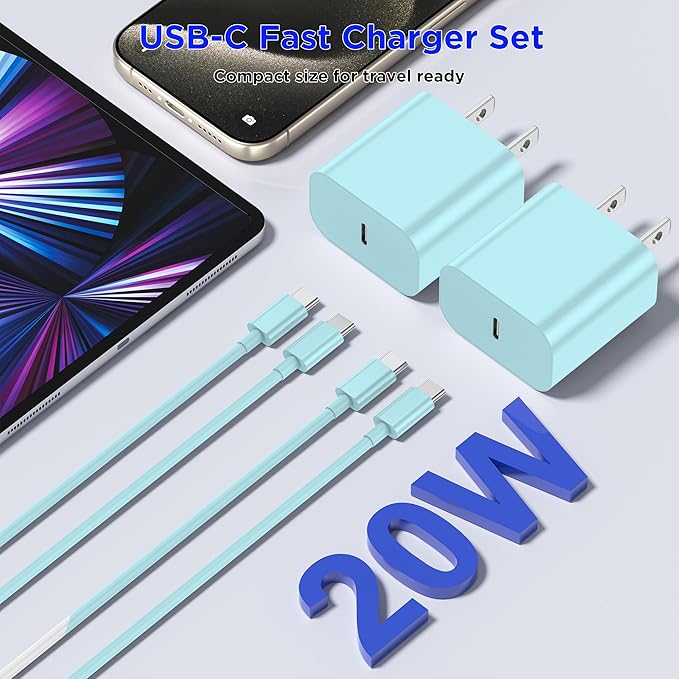 iPhone 17 16 15 Charger Fast Charging,2Pack 20W Apple iPad USB C Wall Chrager Block with 6FT USB C to C Cable for iPhone 17/Pro/Pro Max/17 Air/ 16/16 Pro/16 Pro Max/15/Plus/Pro/Pro Max (Green)