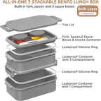 DaCool 2 Pack Adults Lunchbox Bento Box 74 OZ Stackable Lunch Box for Kids Adults Men Women Teens Leakproof Bento Large Lunch Box Container with Fork Spoon Sauce Box for School Work,Grey,Morandi-Green