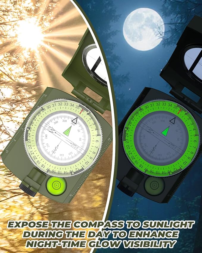 Sportneer Compass: Accurate Durable Lightweight Orienteering Compass with Strap and Carrying Case, Glow in The Dark Waterproof Hiking Essentials for Camping Backpacking, Best Survival Gifts for Kids