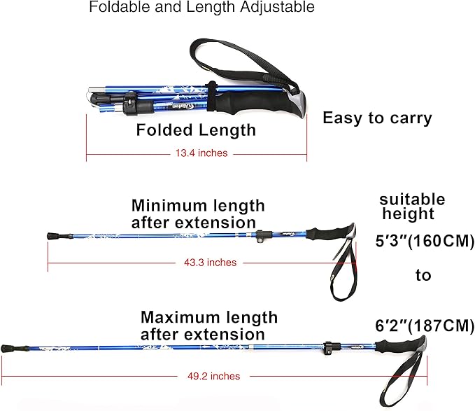 A ALAFEN Aluminum Collapsible Ultralight Travel Trekking Hiking Pole for Men and Women (Fits 5'3" - 6'2")