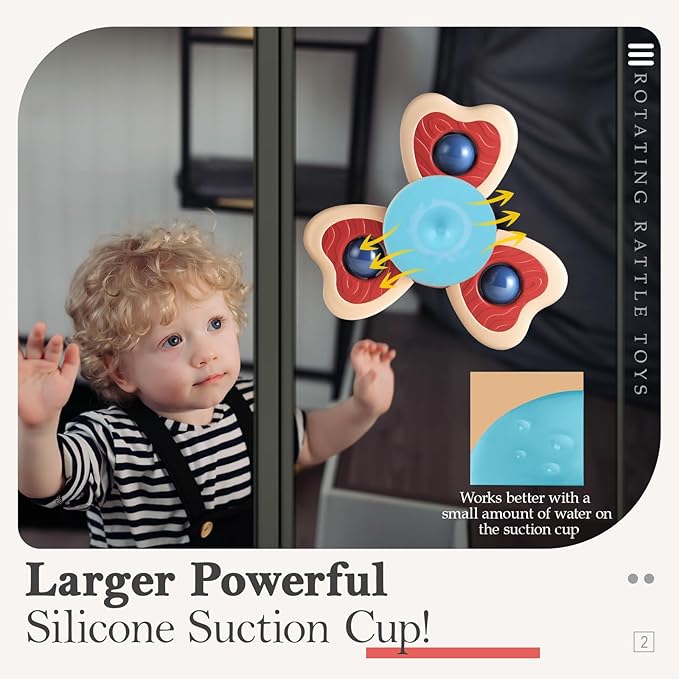 ALASOU 3PCS Suction Cup Spinner Toys for 1 Year Old Boy Girl|Spinning Top 12 18 Months|1 2 Year Old Boy Birthday Gift|Baby Bath Toy for Kids Ages 1-3|Sensory Airplane Travel Toy for Infant Toddlers