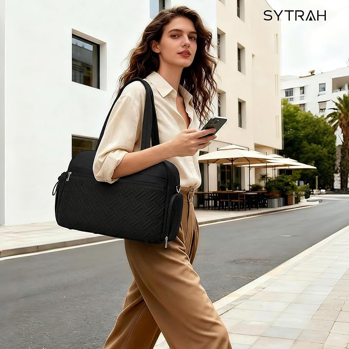 SYTRAH Gym Bag for Women, Lightweight Workout Duffle Bag with Shoe & Wet Separation for Gym, Yoga, Travel & Overnight, Stylish Sports Bag with Adjustable Shoulder Strap Black