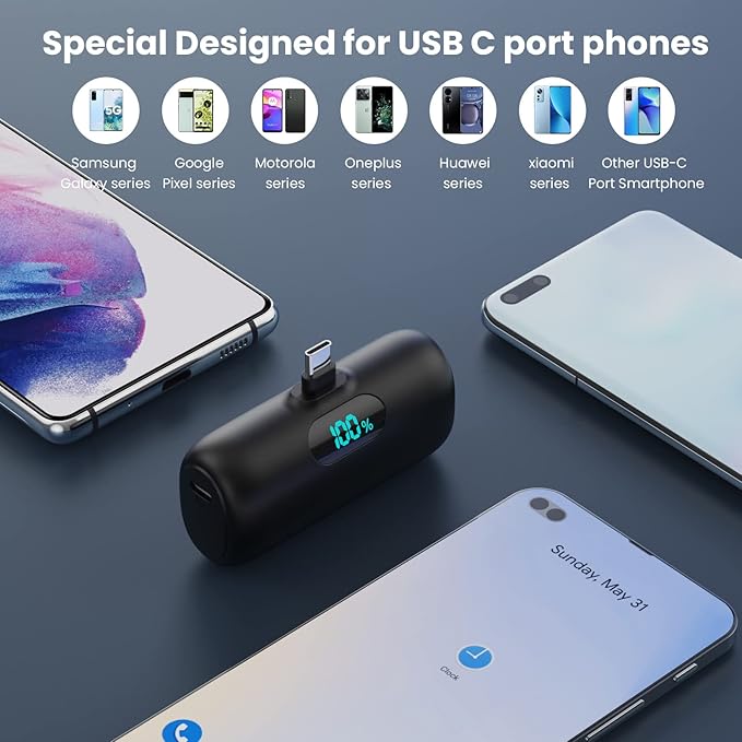 [2 Pack]Mini Portable Charger Power Bank for iPhone 17/16/15 Series,5000mAh PD USB C Cell Phone Portable Power,Travel Essentials Battery Pack for iPhone 17/17 Air/16/16 pro/15/Android/Samsung Galaxy