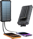 Solar-Charger-Power-Bank - 20000mah Solar Powered Battery Charger Cell Phone,20W Fast Charging Built in Cables,Camping Essentials Portable External Battery Pack Compatible with Multiple Devices