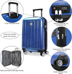 World Traveler VentureX Airline Approved 20-Inch Carry-On Luggage – Lightweight Hardside Polycarbonate Suitcase with Spinner Wheels - Contour Blue