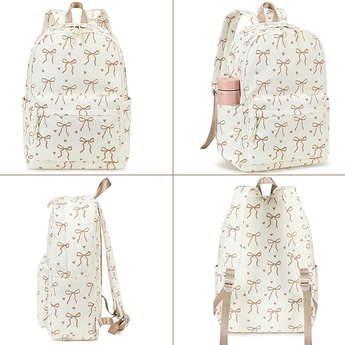LOIDOU Backpack for Girls School Backpacks Bookbags for Elementary Middle School Women Laptop Backpacks (Bow Tie Brown, L-17)