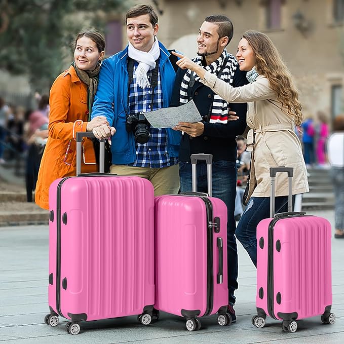 3 Piece Luggage Sets, Lightweight ABS Suitcase with 4 Spinner Wheels ＆ TSA Locks, Hardside Carry On Luggage Durable Suitcase Set for Family Travel Business - Pink, 20/24/28