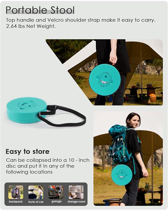 Upgraded Collapsible Stool with Cushion, 800 lbs Heavy Duty Capacity & Lightweight 2.6 lbs, 18-Inch Portable Retractable Folding Stool for Adults, Camping, Fishing, Hiking, BBQ, Travel, Outdoor Events