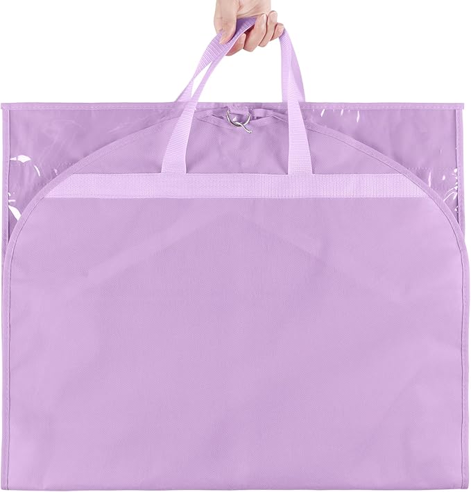 KEEGH Clear Garment Bags for Dance Costumes 40 inch Dance Garment Bags for Dancers Hanging Clothes for Closet Storage, with 4 Zipper Pockets for Competitions, Ballet, Theatre, 6 Pack, Purple