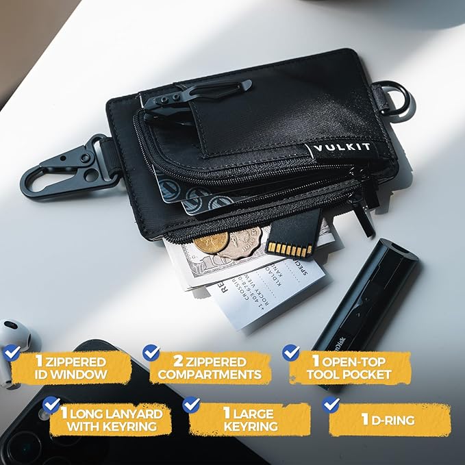 VULKIT Water-Resistant Keychain Wallet with Lanyard for Men and Women, Outdoor Zipper Pouch Wallet with Clear ID Window, for Hiking, Fishing, Skateboard and any Outdoor Activities, Shadow Trek